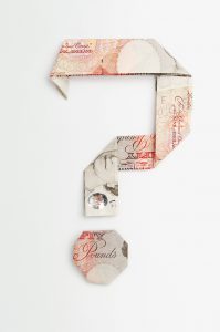 Question mark symbol made of folded banknotes